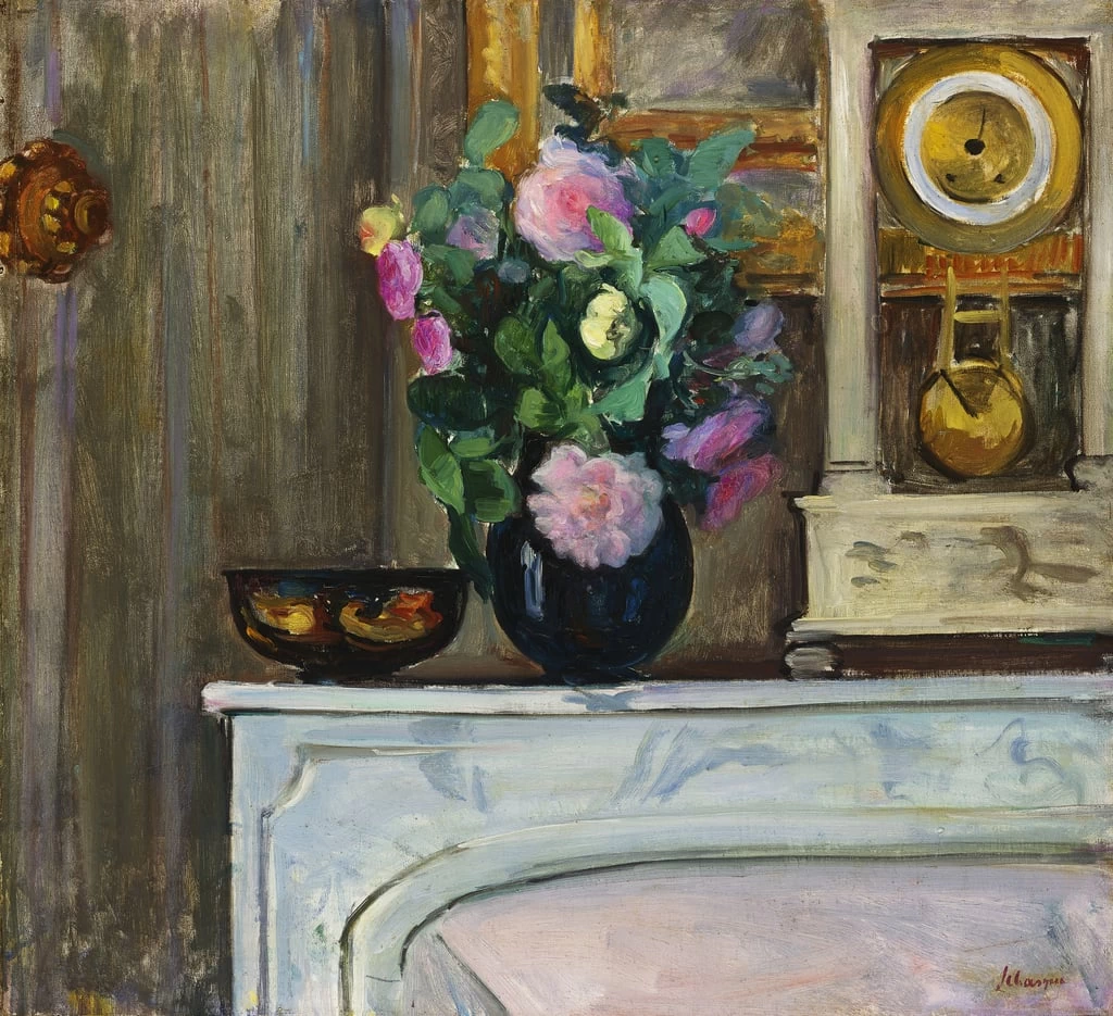 Bouquet di fiori sul camino, 1920